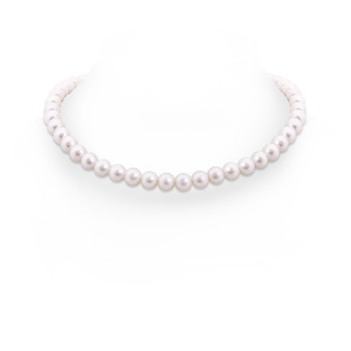 8-8.5mm Semi Frosted Diamond Clasp 18" Freshwater Cultured Pearl Single Strand Necklace in White Gold