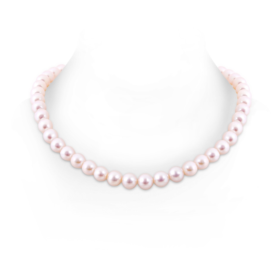 9-10mm Semi Frosted Diamond Clasp 22" Single Strand Freshwater Pearl Matinee Necklace in White Gold 