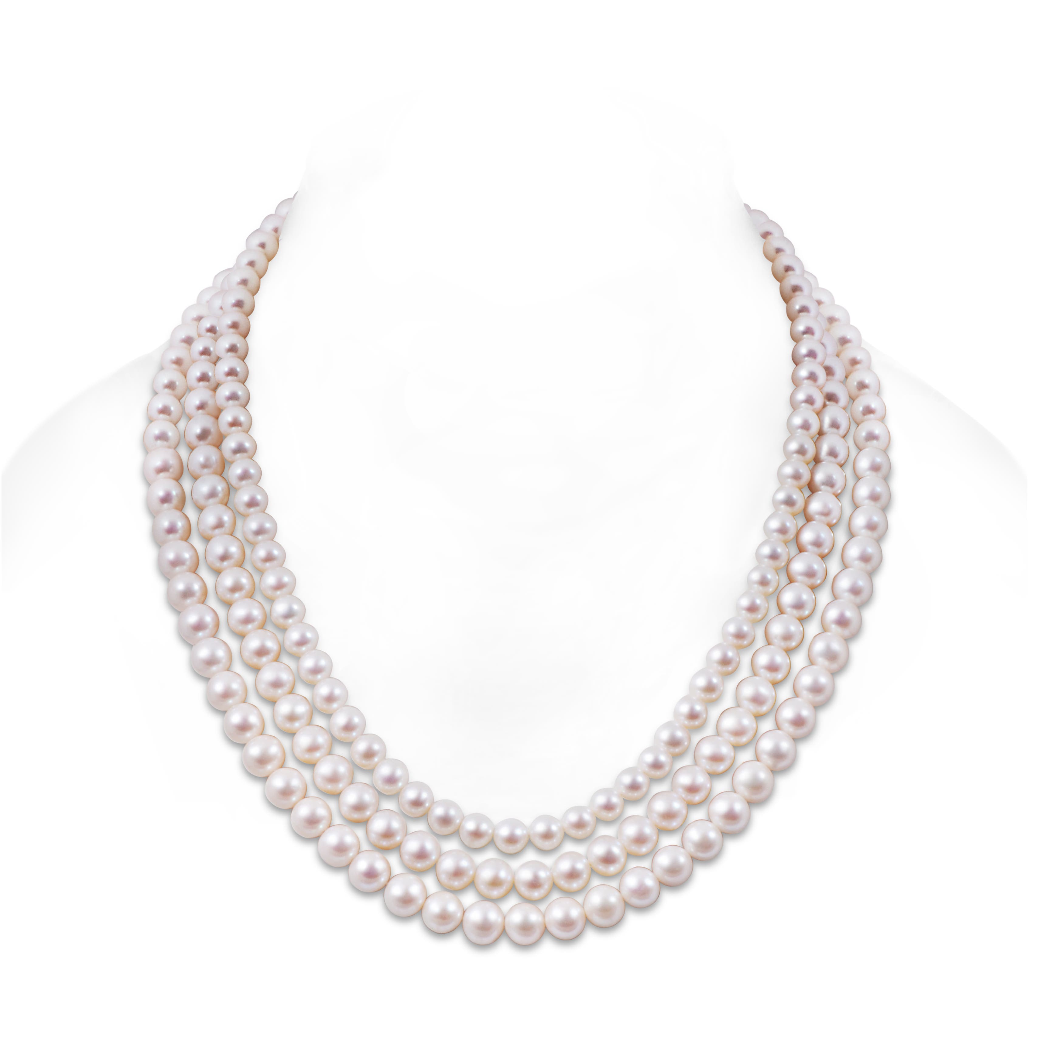 Triple Strand White Akoya Pearl Necklace - Pearls of Joy
