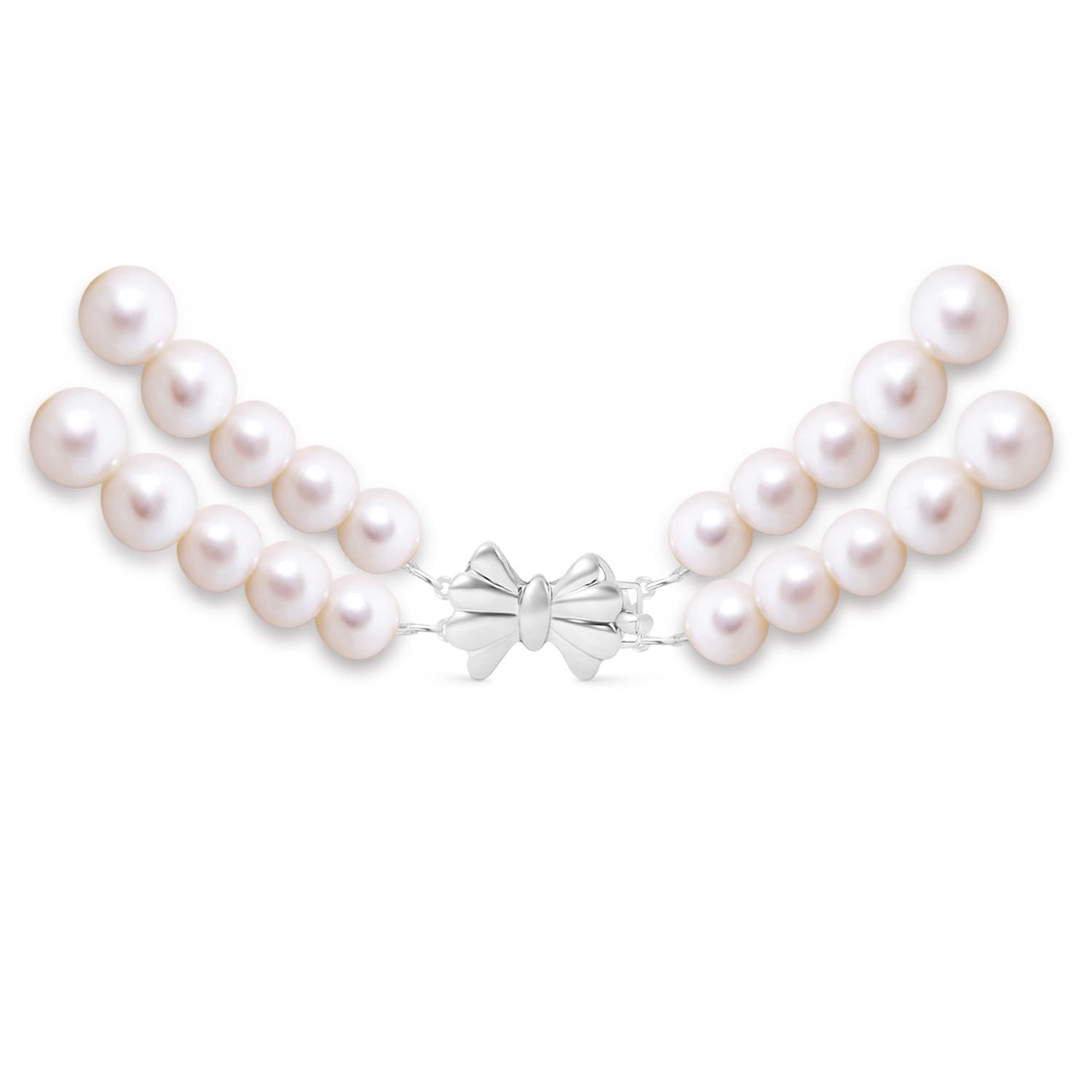 7-10mm Double Row Bowknot 18" Graduated Freshwater Cultured Pearl Double Strand in White Gold - side 1
