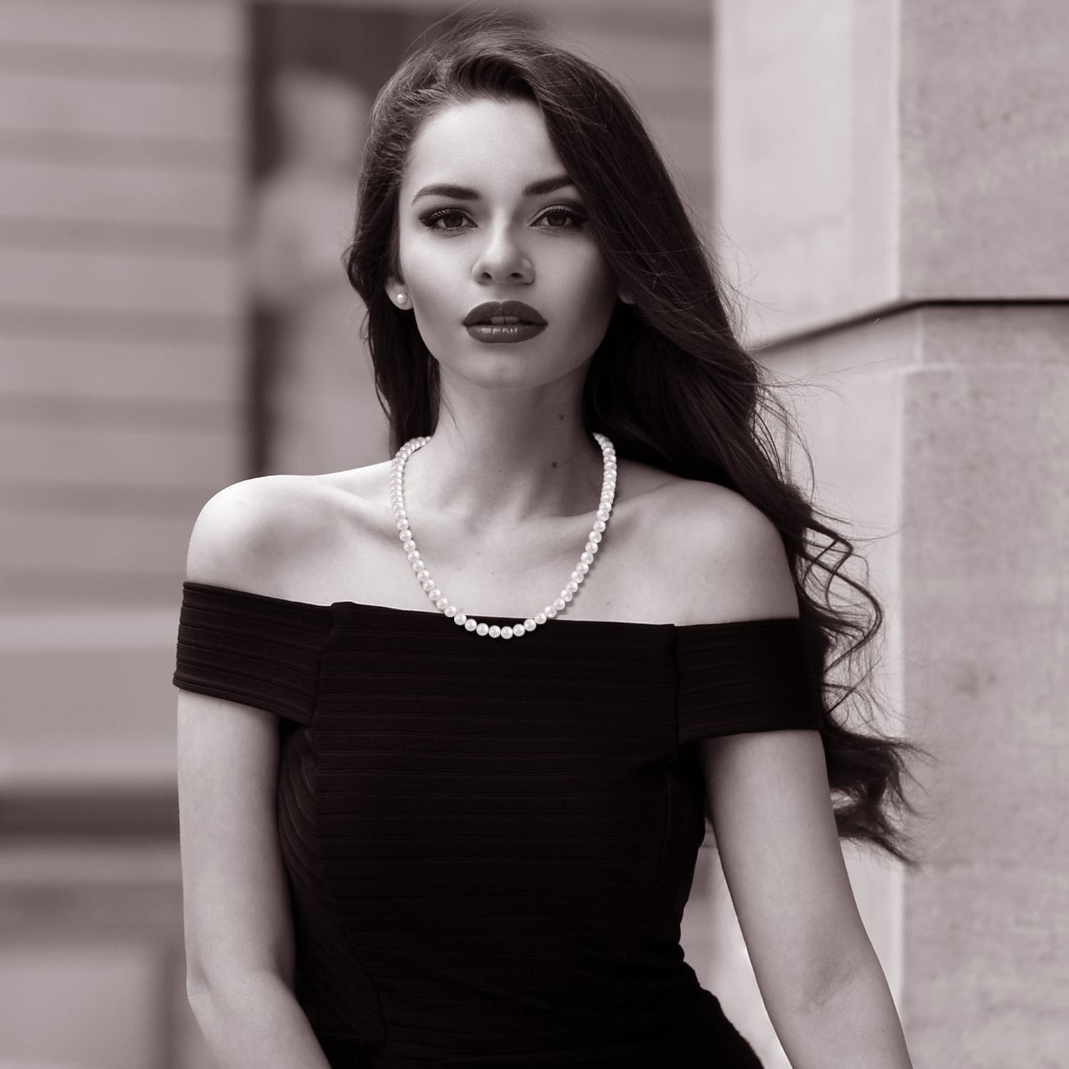 8-8.5mm Dia Frosted Ball 8-8.5mm, 22" Japanese Akoya Pearl Matinee Necklace in Yellow Gold - body_view 1