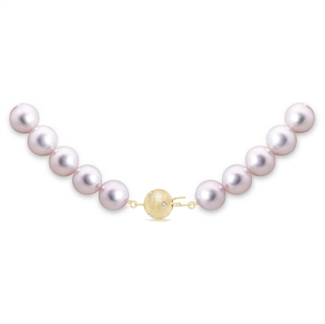 8-8.5mm Dia Frosted Ball 8-8.5mm, 22" Japanese Akoya Pearl Matinee Necklace in Yellow Gold - side 2