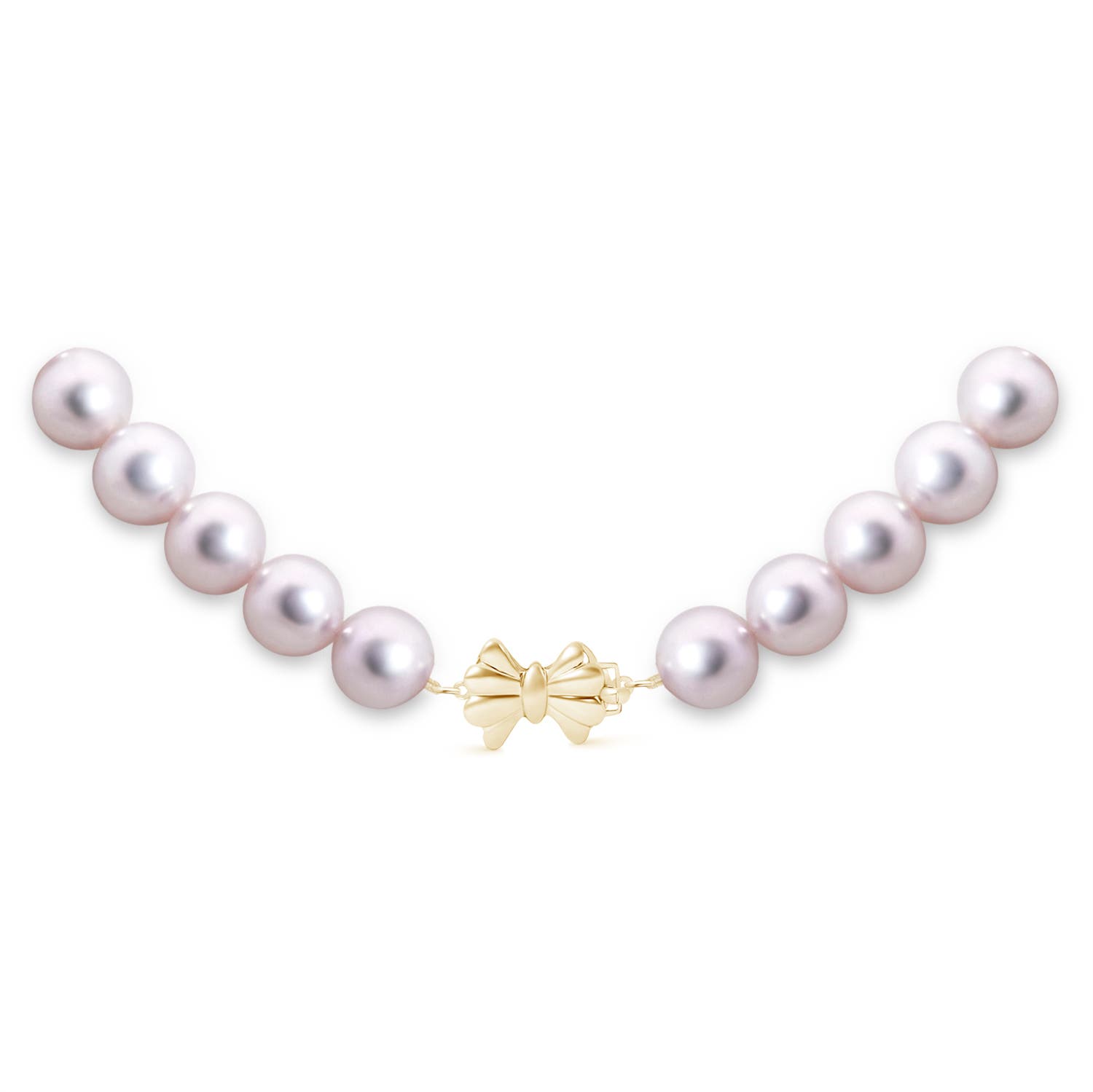 8-8.5mm Single Row Bow 8-8.5mm, 22" Japanese Akoya Pearl Matinee Necklace in Yellow Gold