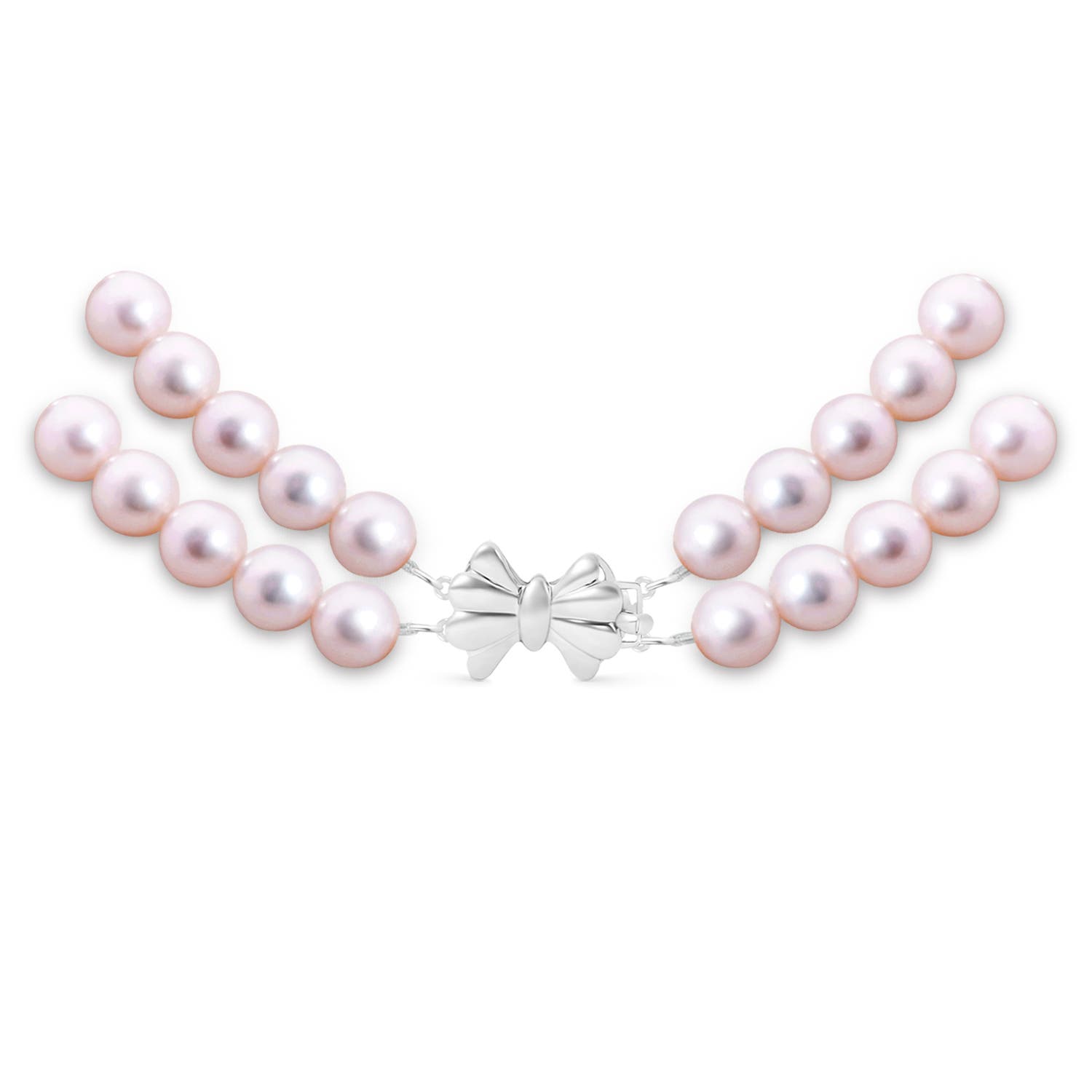 7.5-8.5mm Double Row Bowknot 7.5-8.5mm, 18" Japanese Akoya Pearl Double Strand Necklace in White Gold