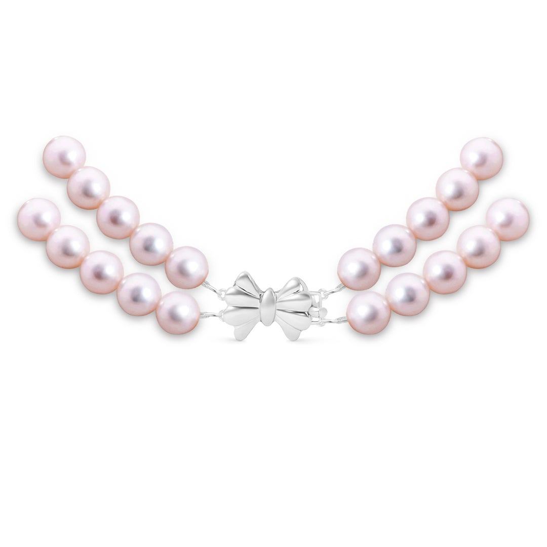 7.5-8.5mm Double Row Bowknot 7.5-8.5mm, 18" Japanese Akoya Pearl Double Strand Necklace in White Gold - side 2