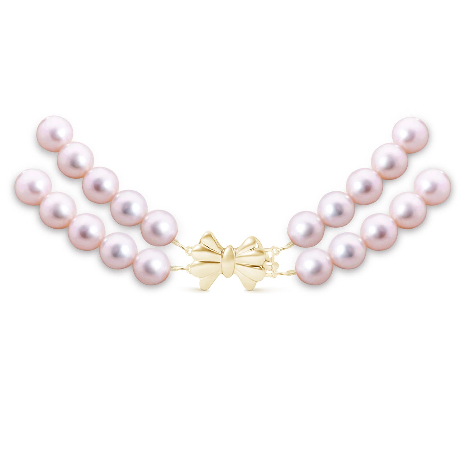 7.5-8.5mm Double Row Bowknot 7.5-8.5mm, 18" Japanese Akoya Pearl Double Strand Necklace in Yellow Gold