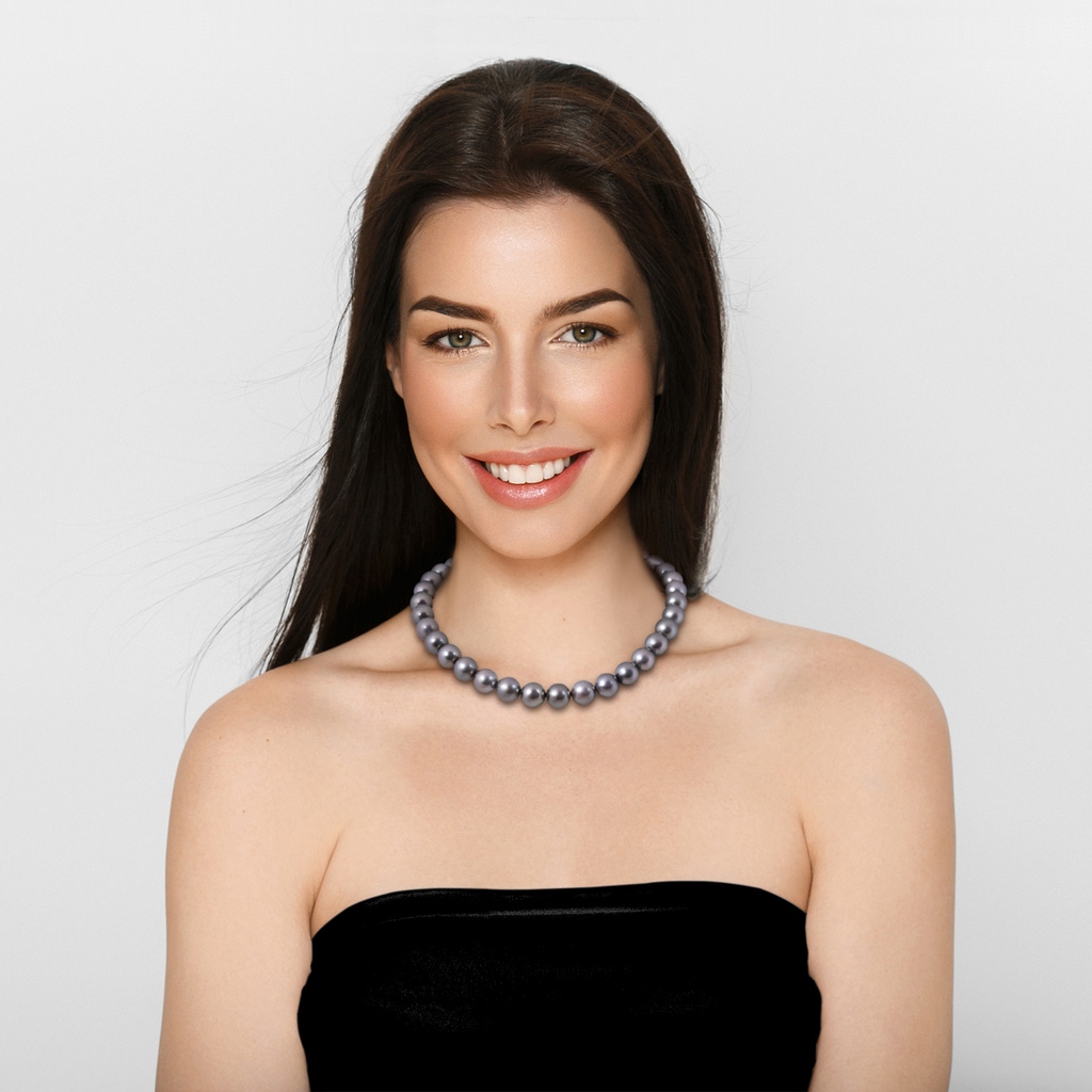 11-12mm Corrugated Ball 11-12mm, 16" Tahitian Pearl Choker Necklace in White Gold - ls