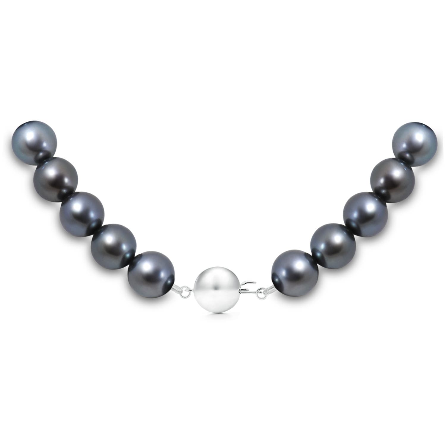 9-10mm Ball Clasp 9-10mm, 16" Tahitian Pearl Single Strand Choker in White Gold - side 2